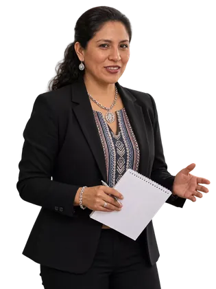 Profesional con traje negro sostiene un cuaderno – Diploma en Coaching y Liderazgo Organizacional