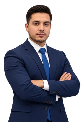 Ejecutivo con terno azul y brazos cruzados – MBA UCAL