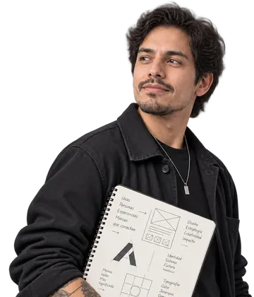 Diseñador muestra un cuaderno con bocetos – Maestría en Diseño UCAL