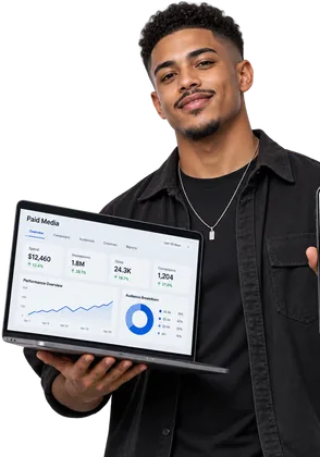 Dashboard de paid media con inversión, impresiones, clics y conversiones – Curso de Trafficker Digital
