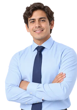 Joven profesional con camisa celeste y corbata, de brazos cruzados – Diploma en Coaching Profesional