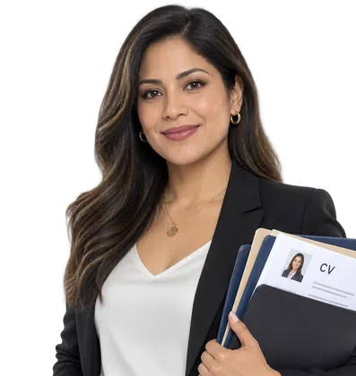 Profesional de RR. HH. sostiene una carpeta con CV – Diploma en Gestión de Cultura y Clima Organizacional